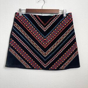 Rockin C Embroidered Mini Skirt Women’s Large Black Southwestern Boho Cotton